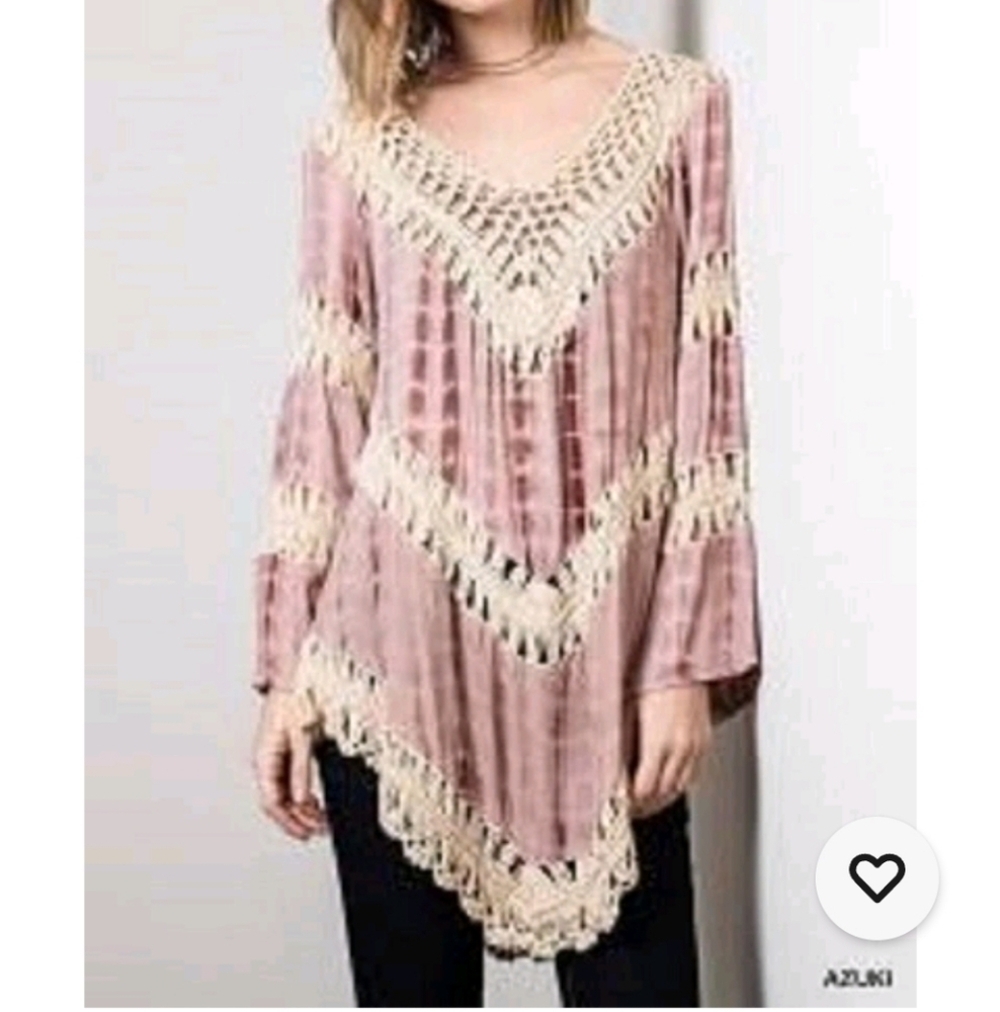 Umgee Dusty Pink Tunic with Cream Crochet
